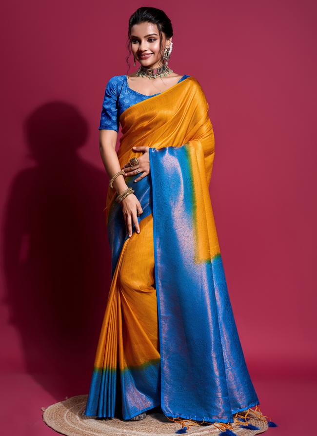 Soft Zari Blue Festival Wear Weaving Saree